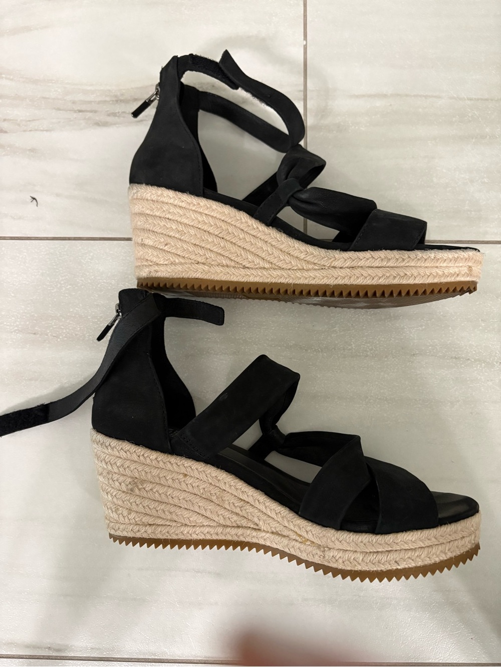Eileen Fisher Black Sandal with Tan Rubber Soles